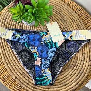Maaji Blue and Orange Floral Bikini Reversible Bottom NWT Large